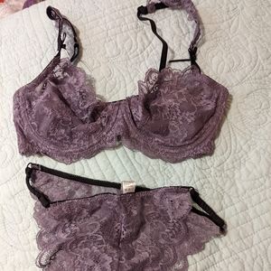 Ruzishun gray and black lace underwire bra 36C with matching panty large nwot